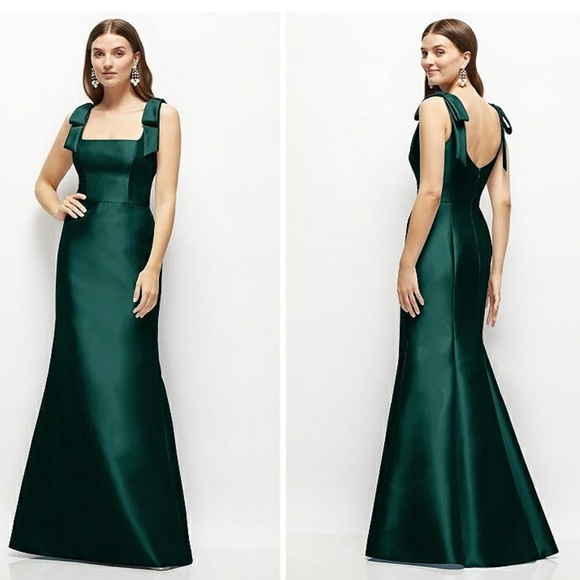 NWT Alfred Sung Winslet Satin Fit & Flare Maxi Dress Shoulder Bows Size 14 D868 - Picture 4 of 13